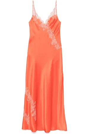 CARINE GILSON Sottoveste lunga in seta e pizzo Calais-Caudry