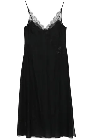 CARINE GILSON Sottoveste lunga in seta e pizzo Calais-Caudry