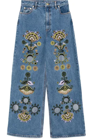 Cynthia Rowley Jeans a gamba ampia con ricamo