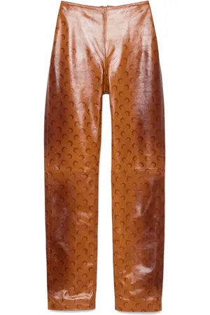Marine Serre Pantaloni in pelle con stampa Moon