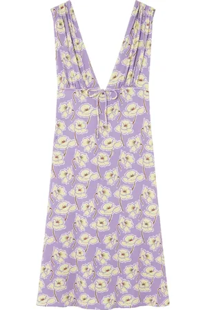 VERSACE Abito midi Poppies con scollo a V