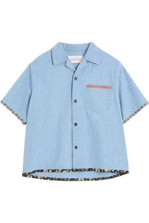 VALENTINO GARAVANI Camicia denim con bordo a fiori