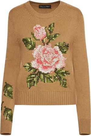 Oscar de la Renta Maglione English Rose con ricamo