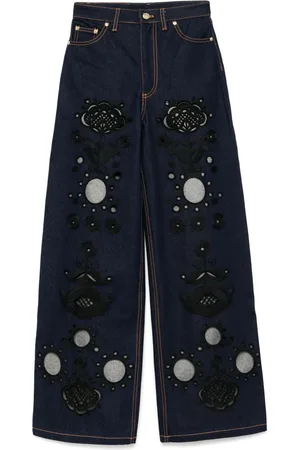 Cynthia Rowley Jeans a gamba ampia con ricamo