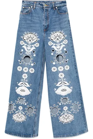 Cynthia Rowley Jeans a gamba ampia con ricamo