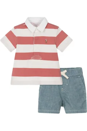 Ralph Lauren Set con shorts e polo a righe in chambray