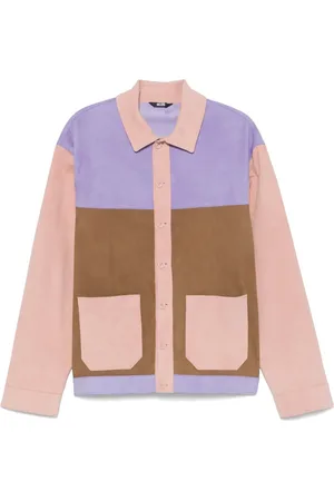 GCDS Giacca-camicia color-block in pelle scamosciata
