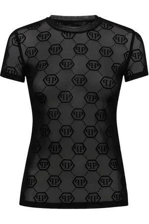 Philipp Plein T-shirt in tulle con monogramma