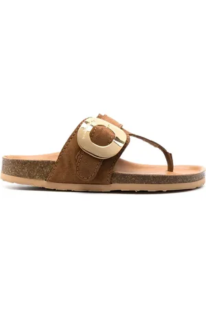 See by Chloé Sandali slides in pelle scamosciata con placca logo