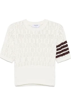 Thom Browne T-shirt con dettaglio a 4 righe e lavorazione pointelle