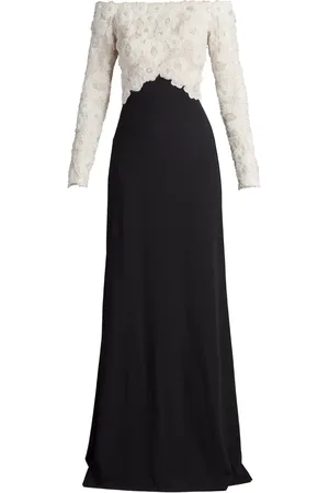 Tadashi Shoji Abito lungo con inserti in pizzo