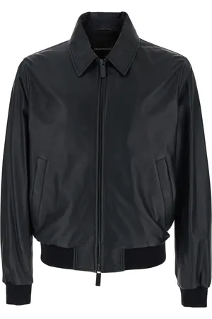 Emporio Armani Giacca in pelle con bordi a coste