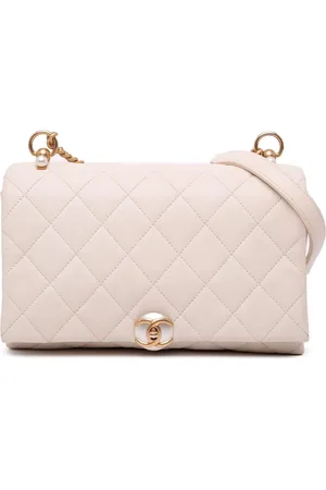CHANEL Borsa a tracolla CC Accordion in pelle di vitello trapuntata con battente e perle 2019