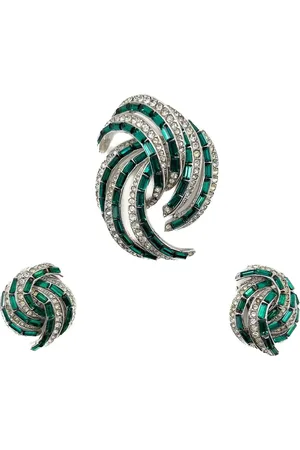 JENNIFER GIBSON JEWELLERY Set orecchini e spilla con cristalli anni 