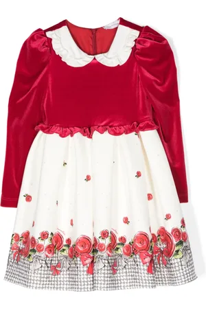 MONNALISA Houndstooth floral-print dress
