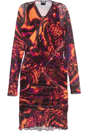 VERSACE Abito midi con stampa animalier