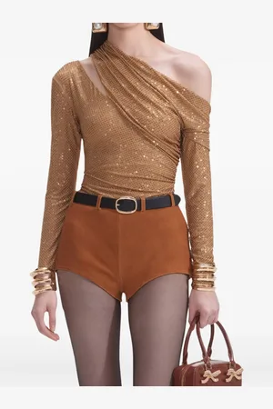 Self-Portrait Top arricciato con strass