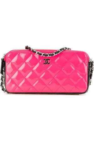 CHANEL 2019 Bicolor Patent Double Zip Wallet on Chain crossbody bag