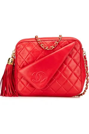 CHANEL Borsa a tracolla CC in pelle di agnello trapuntata con nappa 1989-1991