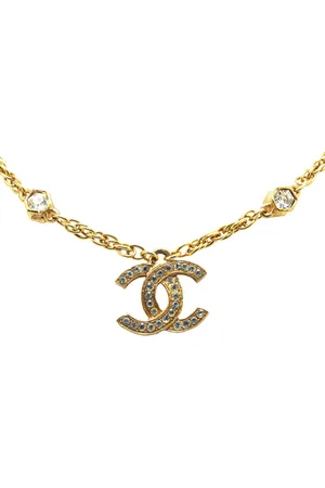 CHANEL Collana CC placcata con strass e pendente 1970-1980