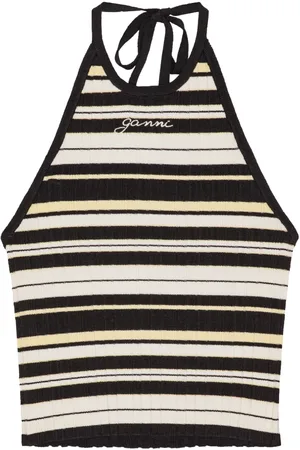 Ganni Top crop con ricamo a righe
