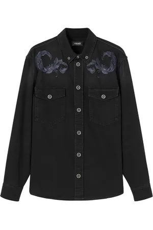 VERSACE Giacca-camicia Barocco denim con ricamo