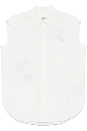 ODEEH Camicia semi trasparente con applicazione a fiori