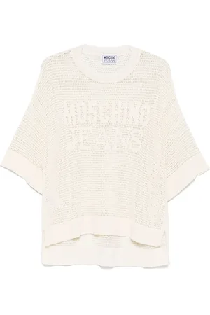 Moschino T-shirt crop con logo jacquard