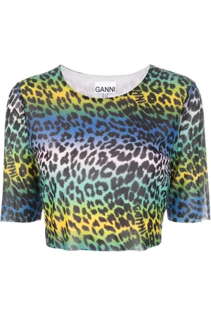 Ganni T-shirt crop leopardata