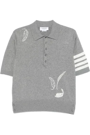 Thom Browne Polo in cotone con motivo piume a intarsio