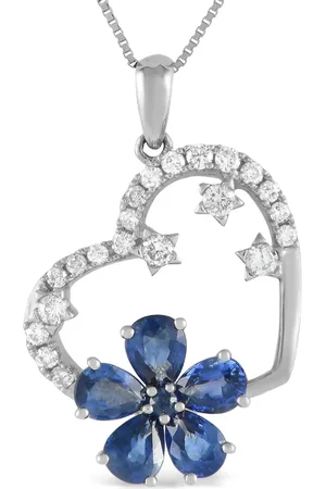 LB Exclusive Collana con pendente in oro bianco 14kt, zaffiro e diamanti