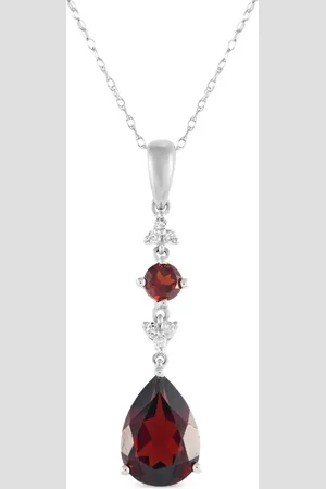 LB Exclusive Collana con pendente in oro bianco 14 carati con diamanti e granato