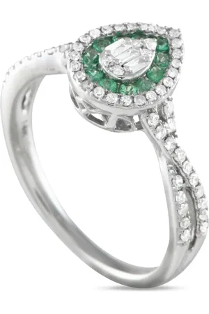 LB Exclusive Anello in oro bianco 14 carati con diamanti e smeraldi
