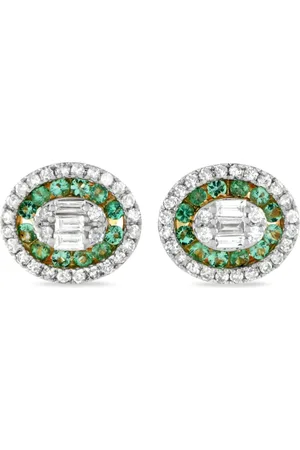 LB Exclusive Orecchini Halo in giallo 14 carati con diamanti e smeraldi