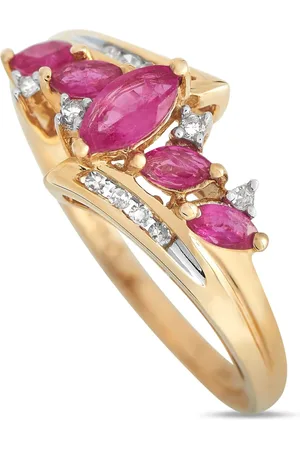 LB Exclusive Anello in giallo 14 carati con diamanti e rubino