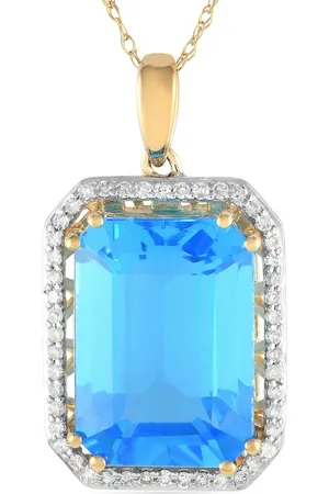 LB Exclusive Collana con pendente in giallo 14 carati con topazio blu e diamanti