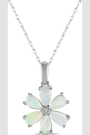 LB Exclusive Collana in oro bianco 14 carati con diamanti e opale