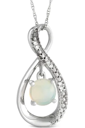 LB Exclusive Collana con pendente in oro bianco 14 carati con diamanti e opale Pre-owned