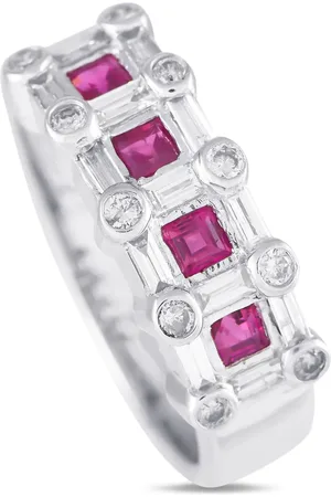 LB Exclusive Anello in oro bianco 14 carati con diamanti e rubini