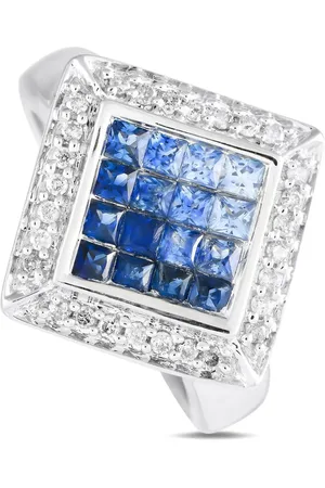 LB Exclusive Anello in oro bianco 14 carati con diamanti e zaffiro