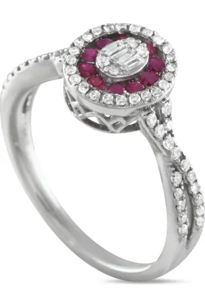 LB Exclusive Anello in oro bianco 14 carati con diamanti e rubini