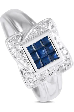 LB Exclusive Anello in oro bianco 14 carati con diamanti e zaffiro