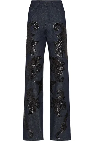Philipp Plein Jeans a gamba ampia con paillettes