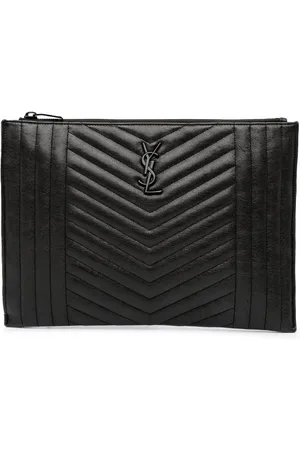 Saint Laurent Clutch portadocumenti in pelle di agnello matelassé con zip e monogramma 2016