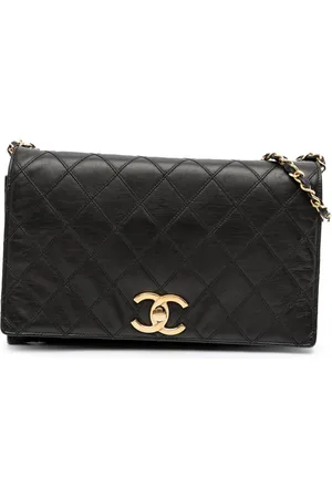 CHANEL Borsa a tracolla CC piccola in pelle di agnello trapuntata con battente e chiusura a girello 1986-1988