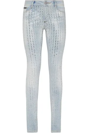 Philipp Plein Jeans gessati con cristalli