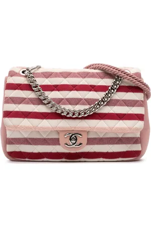 CHANEL Borsa a tracolla Jumbo a righe in jersey, feltro e corda con battente 2018-2019