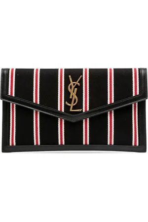 Saint Laurent Clutch Uptown in tela a righe 2021