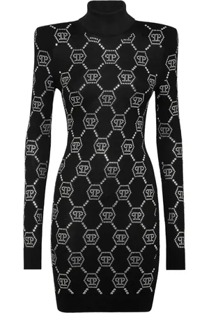 Philipp Plein Abito corto con cristalli e monogramma