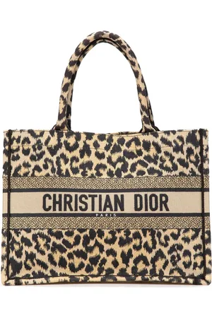 Dior Borsa tote Leopard Mizza Book media in tela con ricamo 2021